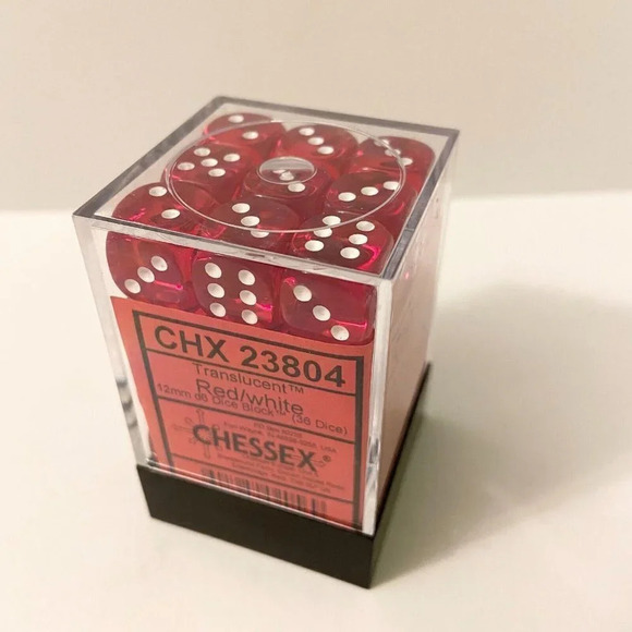 Chessex 36 Dice  Set Translucent Red White 12mm CHX 23804 - Picture 9 of 9